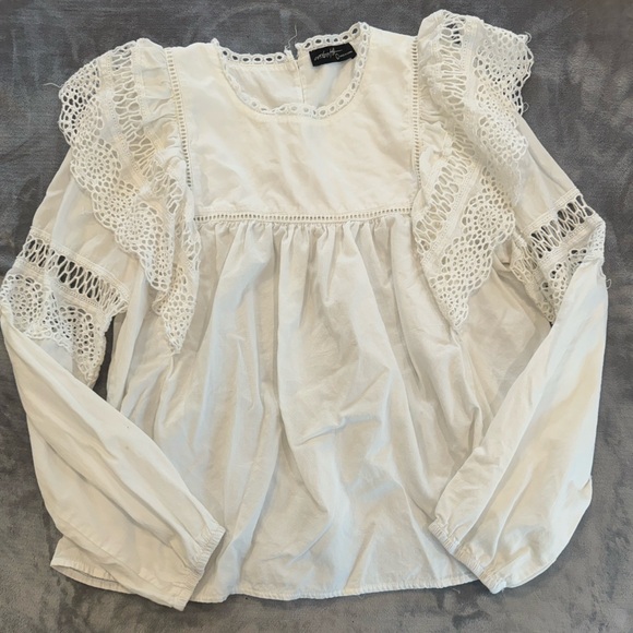 White cotton ruffle and crochet blouse - Picture 3 of 7